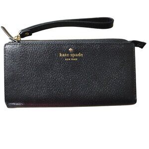 Wristlet Wallet Kate Spade New York Zip Around Black Leather Organizer Pockets